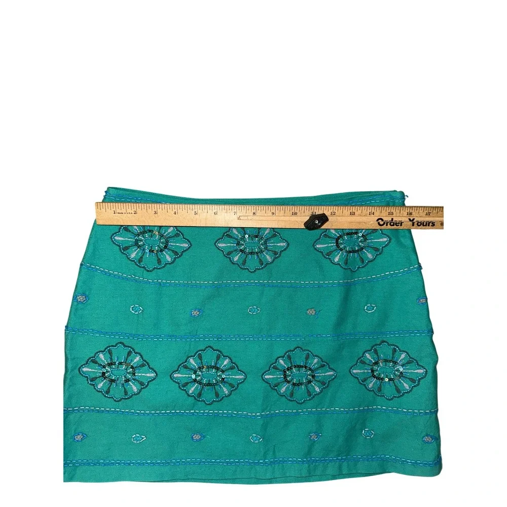 Zara Mini Skirt Womens‎ Medium Teal Green NEW Beaded Embroidered Floral Boho